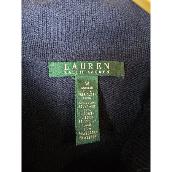 Lauren Ralph Lauren Navy Knit Sweater W/ Buttoned Cuffs & Drape Neck Size M - Picture 4 of 6